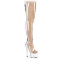 ADORE-3021 Pleaser Damen High Heels Plateauoverkneestiefel klar silber Metallic TPU