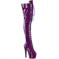 ADORE-3021GP Pleaser High Heels Peep Toe Plateauoverkneestiefel lila Glitter Lack