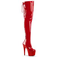 ADORE-3063 Pleaser High-Heels Overkneestiefel rot Stretchlack Schnürung hinten