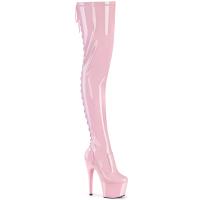 ADORE-3850 Pleaser vegan ladys high heels thigh high boot baby pink stretch patent