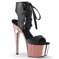 ADORE-700-14 Pleaser High-Heels Sandaletten Schnürung schwarz rosegold Chrom