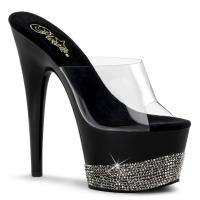 ADORE-701-3 Pleaser High-Heels Plateaupantoletten transparent schwarz mit Strass