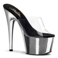 ADORE-701 Pleaser High-Heels Plateaupantoletten transparent silber Chrom