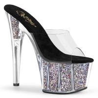 ADORE-701CG Pleaser high hells platform slide clear silver glitter platform bottom