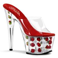 ADORE-701FL Pleaser High-Heels Pantoletten klar rote Blumen im Plateau