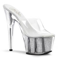 ADORE-701G Pleaser High-Heels Pantoletten klar silber Glitter im Plateau