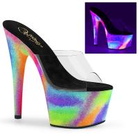 ADORE-701GXY Pleaser vegan platform slide blacklight neon galaxy effect mini glitter