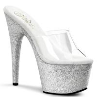 ADORE-701SDG Pleaser high heels platform slide mules clear silver glitter