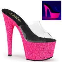 ADORE-701UVG Pleaser High-Heels Plateaupantoletten klar neon uv hotpink Glitter