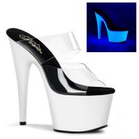 ADORE-702UV  Pleaser high heels platform two-band slide clear neon uv white