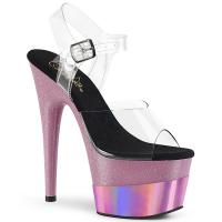 ADORE-708-2HGM Pleaser High-Heels Sandaletten klar babypink Miniglitter Hologramm