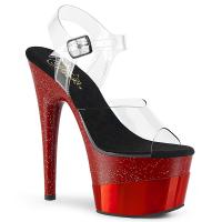 ADORE-708-2HGM Pleaser High-Heels Plateausandaletten klar rot Miniglitter Hologramm