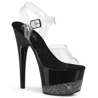 ADORE-708-3 Pleaser vegan Ankle Strap Sandal Rhinestones clear black pewter