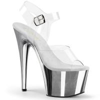 ADORE-708  Pleaser high heels platform ankle straps sandal clear silver chrome