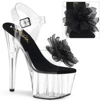 ADORE-708BFL Pleaser High Heels sandal clear black organza flower beads