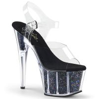 ADORE-708CG Pleaser High-Heels Plateausandaletten klar schwarz Konfetti-Glitter