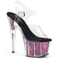 ADORE-708CG Pleaser High-Heels Plateausandaletten klar pink Konfetti-Glitter