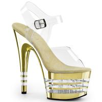ADORE-708CHLN Pleaser high heels lined platform sandal clear gold chrome