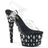 ADORE-708DIAMOND Pleaser High-Heels Plateausandaletten klar schwarz Strassverzierung