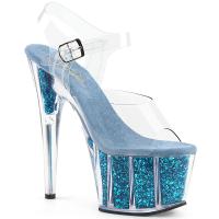 ADORE-708G Pleaser High-Heels Plateau Sandaletten clear türkis Glitter