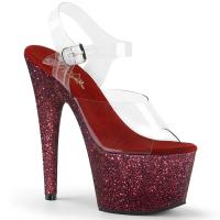 ADORE-708HMG Pleaser high heels sandal clear burgundy holographic mini glitter