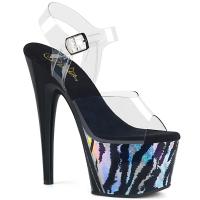 ADORE-708HP-2 Pleaser High-Heels Sandaletten schwarz silber Zebrahologramm
