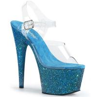 ADORE-708LG Pleaser High-Heels Plateausandaletten klar aqua Multiglitter