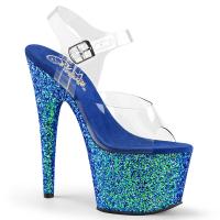 ADORE-708LG Pleaser High-Heels Plateausandaletten klar blau Multiglitter