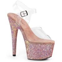ADORE-708LG Pleaser vegan high heels platform sandal clear dusty blush holographic glitter