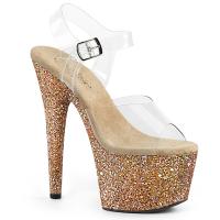 ADORE-708LG Pleaser High-Heels Plateausandaletten klar rosegold Multiglitter günstig