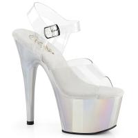ADORE-708LQ Pleaser vegan high heels platform ankle strap sandal silver holgraphic liquid