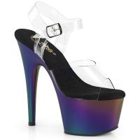 ADORE-708MCH Pleaser vegan high heels ankle strap sandal clear matte chrome purple green