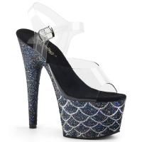ADORE-708MSLG Pleaser High-Heels Platform Sandal clear black glitter