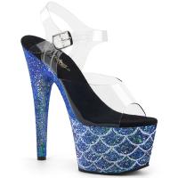 ADORE-708MSLG Pleaser High-Heels Platform Sandal clear blue glitter