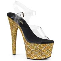 ADORE-708MSLG Pleaser High-Heels Platform Sandal clear gold glitter