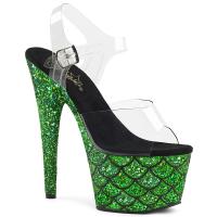ADORE-708MSLG Pleaser High-Heels Platform Sandal clear green glitter