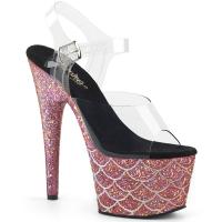 ADORE-708MSLG Pleaser High-Heels Platform Sandal clear salmon glitter