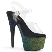 ADORE-708OMBRE Pleaser High-Heels Sandaletten clear smaragd schwarz glitter