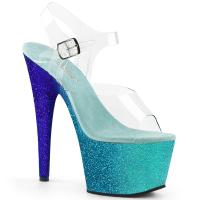 ADORE-708OMBRE Pleaser High Heels Platform Sandal clear aqua blue glitter