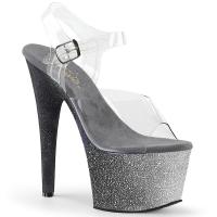 ADORE-708OMBRE Pleaser High Heels Platform Sandal clear silver-black glitter