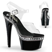 ADORE-708RS-1 Pleaser High-Heels Plateausandaletten klar schwarz Strassverzierungen