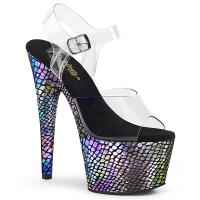 ADORE-708SP Pleaser vegane High-Heels Sandaletten Schlangenprint klar lila Holo