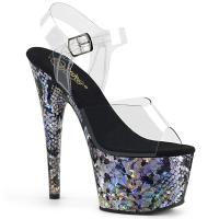 ADORE-708SP Pleaser High-Heels Sandaletten Schlangenhautprint klar silber