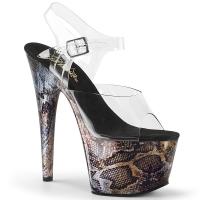 ADORE-708SP Pleaser High-Heels Sandaletten Schlangenhautprint clear hellbraun
