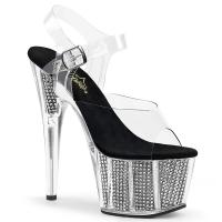 ADORE-708SRS Pleaser High-Heels Plateausandaletten klar schwarz Strassoptik