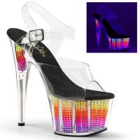 ADORE-708SRS Pleaser High-Heels Plateausandaletten klar neon multicolor Strassoptik