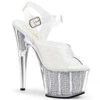 ADORE-708SRS Pleaser High-Heels Plateausandaletten klar silber Strassoptik