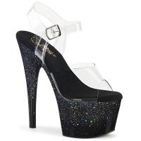 ADORE-708SS vegan Pleaser ankel strap sandal gradient effect clear black multi glitter