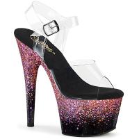 ADORE-708SS vegan Pleaser ankel strap sandal gradient effect clear pink multi glitter