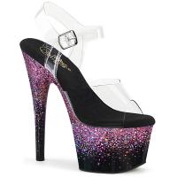 ADORE-708SS vegan Pleaser ankel strap sandal gradient effect clear purple multi glitter